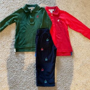 Beaufort Bonnet Company long sleeve polos and holiday train pants. Size 2T